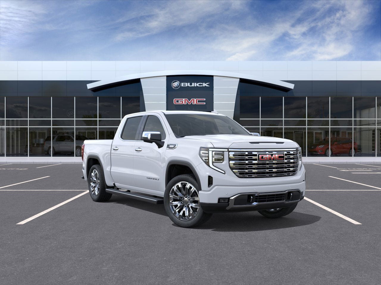 2026 GMC Sierra 1500 Denali in Glacier White Tricoat — front three-quarter view