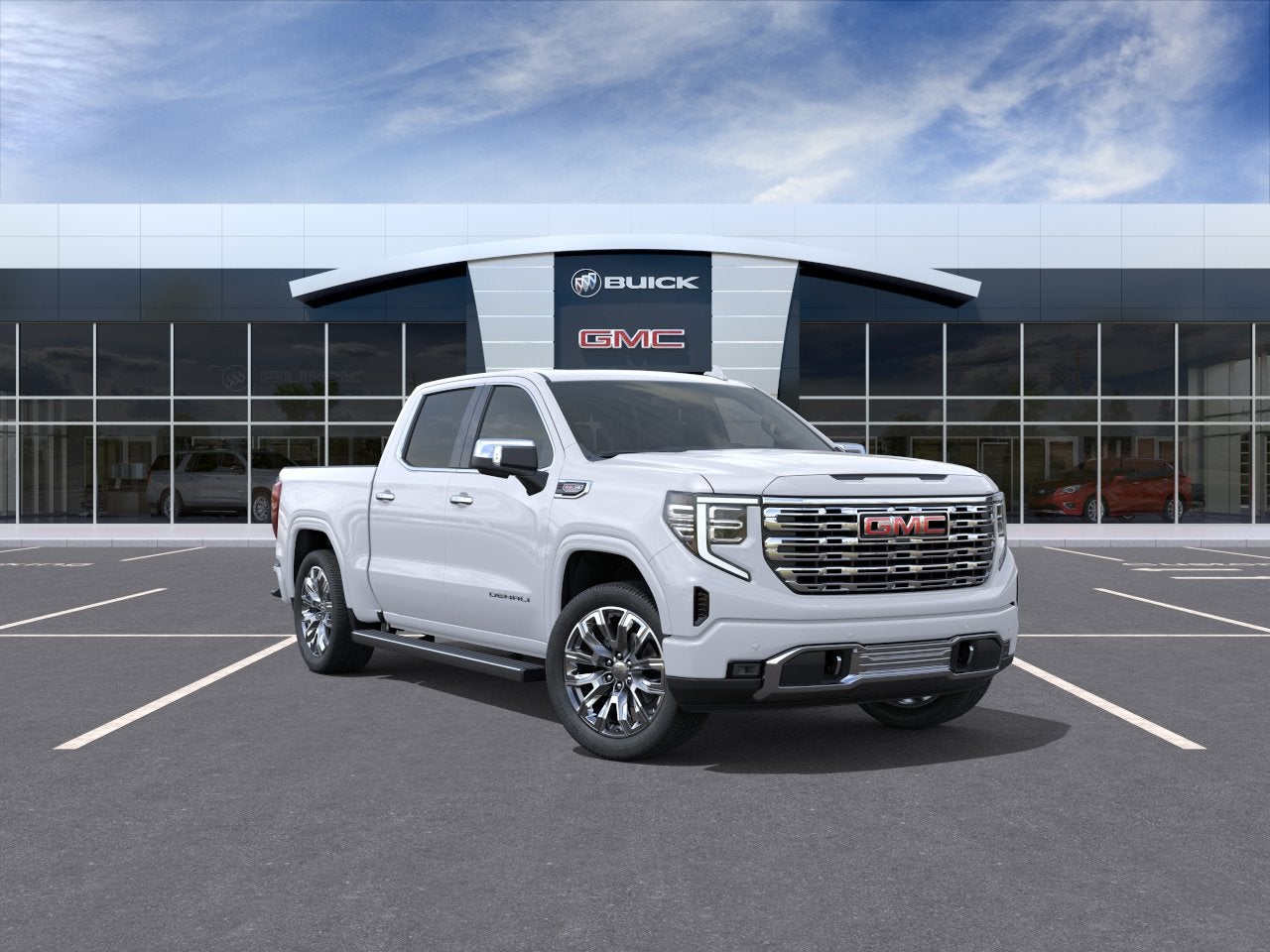 2026 GMC Sierra 1500 Denali in Glacier White Tricoat — front three-quarter view
