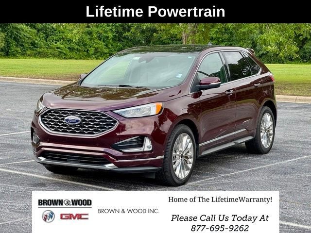 2020 Ford Edge Titanium in Red — front three-quarter view