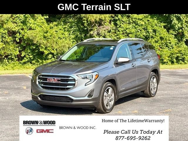 2021 GMC Terrain SLT in Satin Steel Metallic — front three-quarter view