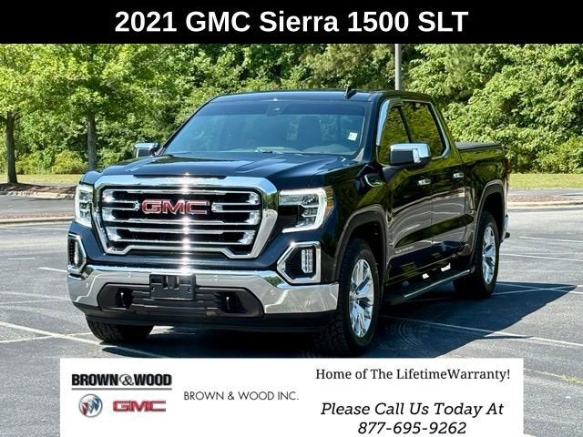 2021 GMC Sierra 1500 SLT in Onyx Black — front three-quarter view