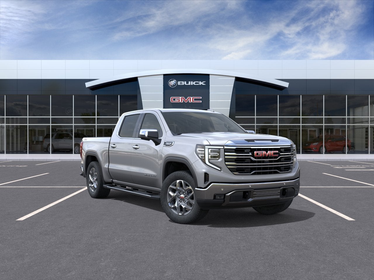 2026 GMC Sierra 1500 SLT in Sterling Metallic — front three-quarter view