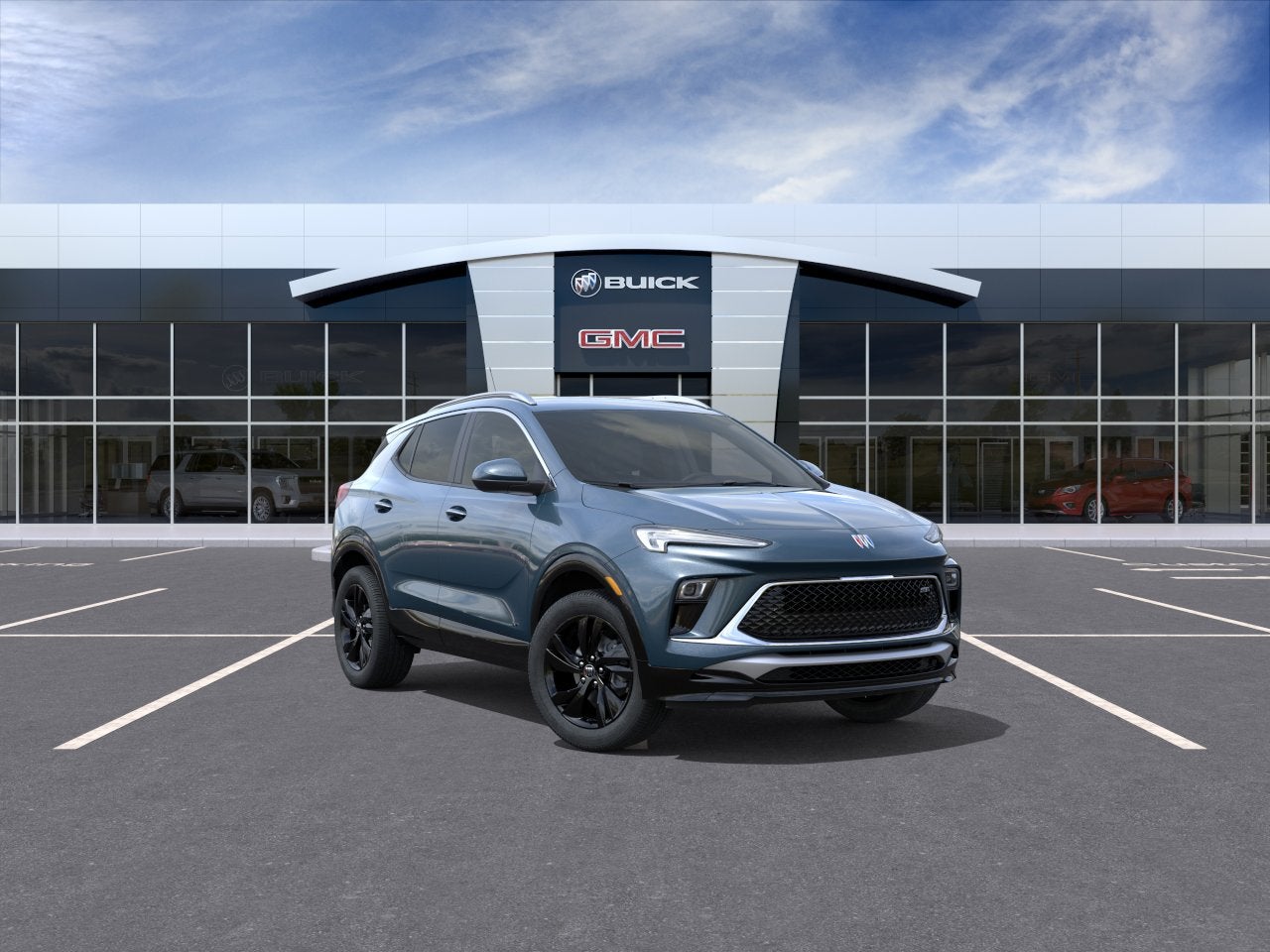 2026 Buick Encore GX Sport Touring in Ocean Blue Metallic — front three-quarter view